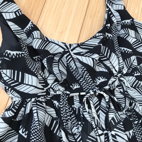 London Times Black and Cream Leaf Print Dress, 6. - Picture 6 of 8